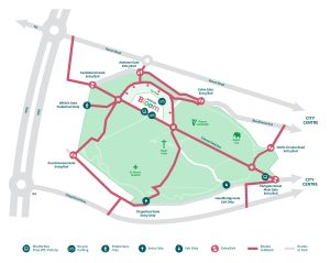 A map of traffic routes for visiting Bord Bia Bloom in the Phoneix Park.